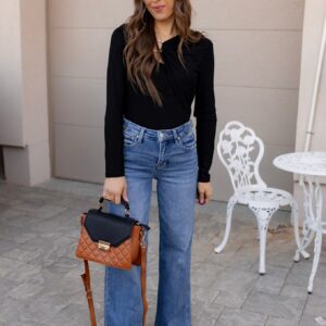 Black Long Sleeve Top with Gold Loop Neckline