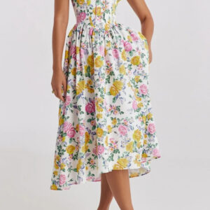 Floral V-Neck Sleeveless Midi Dress with Pockets