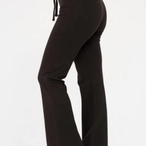 Black Knit Cropped Drawstring Flare Pants