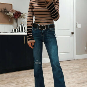 Black Tan Striped Long Sleeve Sweater Top