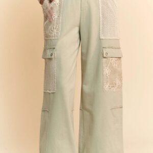 Sage Patchwork Lace Drawstring Pants