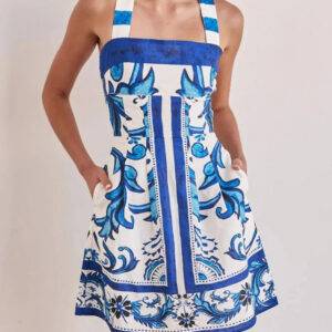 Printed Square Neck Midi Dress