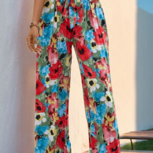 Multicolor Pocketed Wide-Leg Pants
