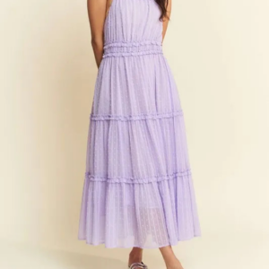 Swiss Dot Ruffle Square Neck Midi Dress