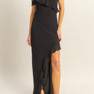 Chiffon Ruffle Trim Midi Dress