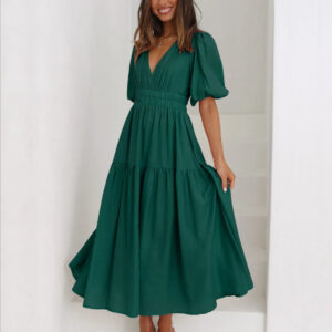 Tiered Surplice Half Sleeve Midi Dress
