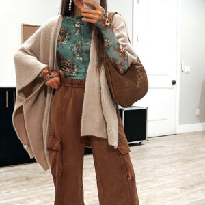 Sage Floral Mesh Mock Neck Long Sleeve Top