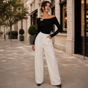 Black Off Shoulder Fitted Long Sleeve Top