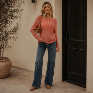 Coral Crochet Hollow-Out Boho Top