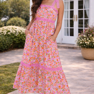 Floral Tie-Shoulder Maxi Dress