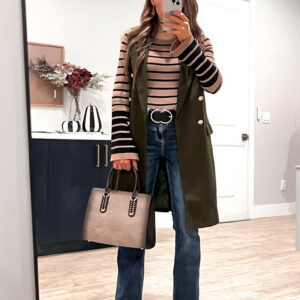 Olive Double-Breasted Longline Vest Coat