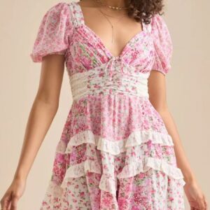 Floral Puff Sleeve Tiered Mini Dress