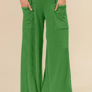 Jade Ribbed Two-Tone Pocketed Pants