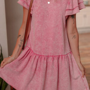 Mineral Wash Raw Edge Ruffle Mini Dress