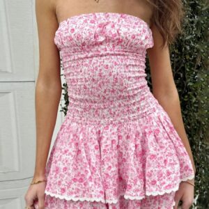 Layered Floral Strapless Mini Dress