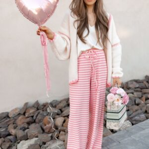 Blush Pink Striped Wide-Leg Pants