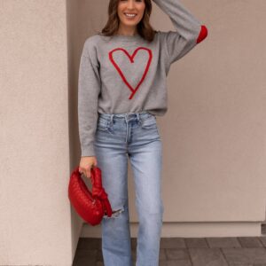 Grey Heart Detail Valentine Sweater